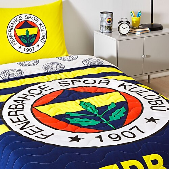 Taç Lisanslı Fenerbahçe Stripe Tek Kişilik Yatak Örtüsü Seti