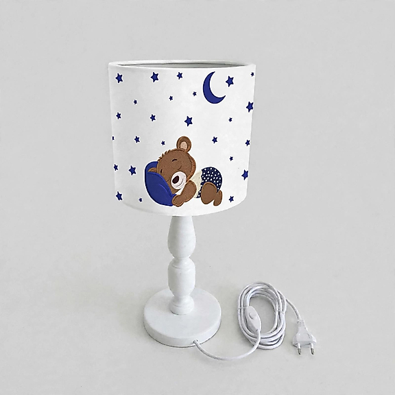 Minibabyrooms Uyuyan Ayıcık Desenli Ahşap Oyma Ayak Abajur