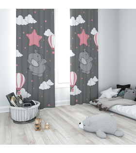 Minibabyrooms Pembe Yıldızlı Fil Temalı Fon Perde