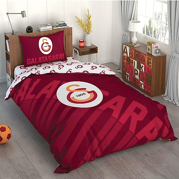 Taç Lisanslı Tek Kişilik Nevresim Takımı Galatasaray Kırmızı Logo