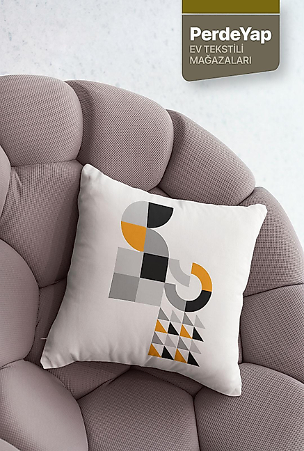 Minimal Geometrik Nesneler Desenli 4lü Dijital Baskılı Kırlent Yastık Kılıfı 43x43 Cm 035