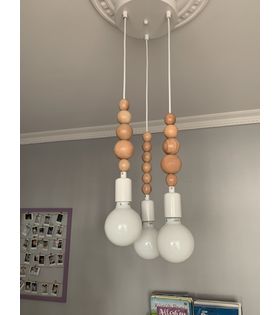 Ahşap 3 lü Boncuk Avize Naturel