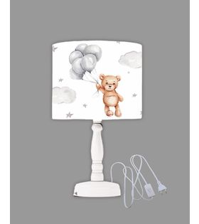Minibabyrooms Balonlu Ayıcık Desenli Ahşap Oyma Ayak Abajur