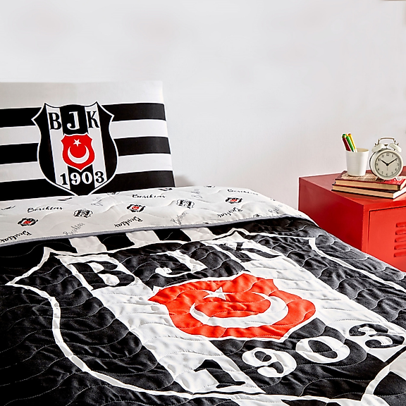 Taç Lisanslı Beşiktaş Stripe Tek Kişilik Yatak Örtüsü Seti