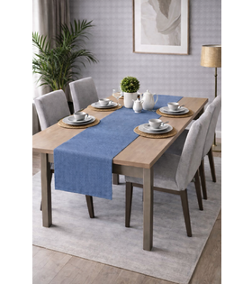 PerdeYap Kadife Dokulu Açık İndigo Renk Ada Serisi Runner 40 x 140 cm