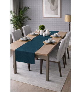PerdeYap Kadife Dokulu Koyu Petrol Renk Ada Serisi Runner 40 x 140 cm