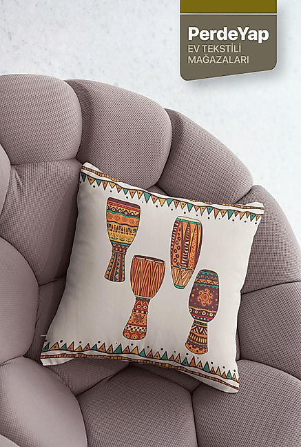 Afrika Sanatı Motifleri Desenli 4lü Dijital Baskılı Dekoratif Kırlent Kılıfı 43 X 43 Cm Bej 050
