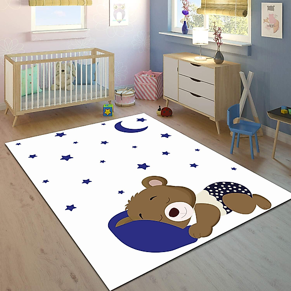 Minibabyrooms Uyuyan Ayıcık Desenli 8 mm Kalınlıkta Çocuk Odası Halısı