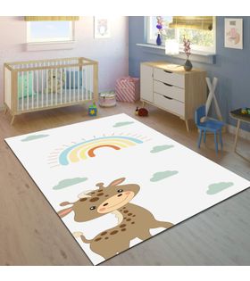 Minibabyrooms Gökkuşağı ve Zürafa Desenli 8 mm Kalınlıkta Çocuk Odası Halısı