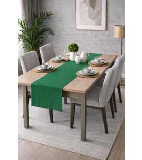 PerdeYap Kadife Dokulu Koyu Yeşil Renk Ada Serisi Runner 40 x 140 cm