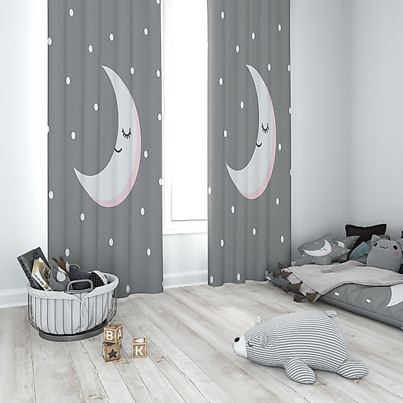 MinibabyroomsGri Ay ve Yıldızlar Temalı Fon Perde