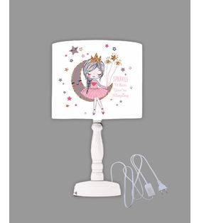 Minibabyrooms Ayda Oturan Kız Desenli Ahşap Oyma Ayak Abajur