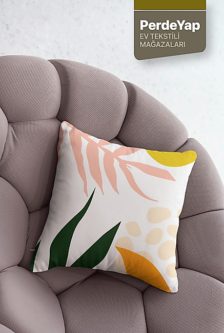 Tropikal Orman Çiçekleri Desenli 4lü Dijital Baskılı Kırlent Yastık Kılıfı Krem 43x43 Cm 034