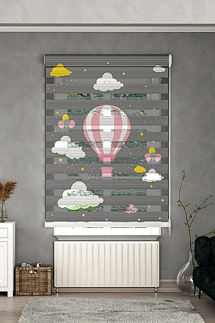 Minibabyrooms Pembe Uçan Balon Temalı Çocuk Odası Zebra Perde