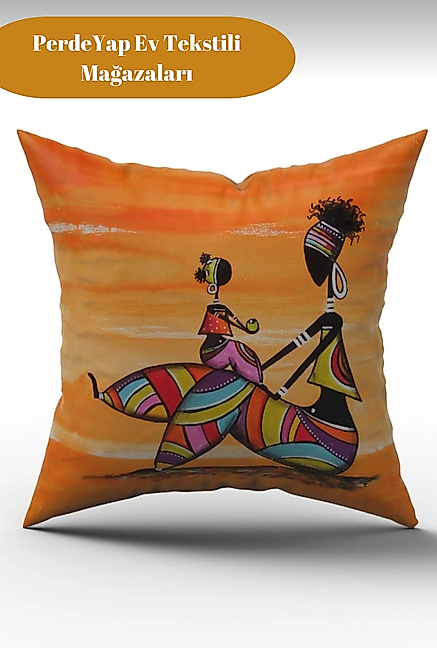 Afrika Etnik Figürlü Modern Tasarım Desenli 4lü Dijital Baskılı Kırlent Kılıfı 43 x 43 Cm 014