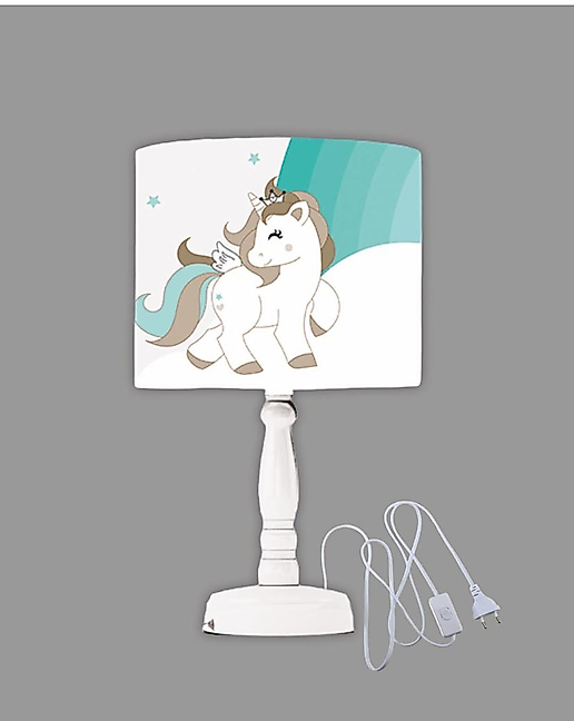 Minibabyrooms Yeşil Unicorn ve Gökkuşağı Desenli Ahşap Oyma Ayak Abajur
