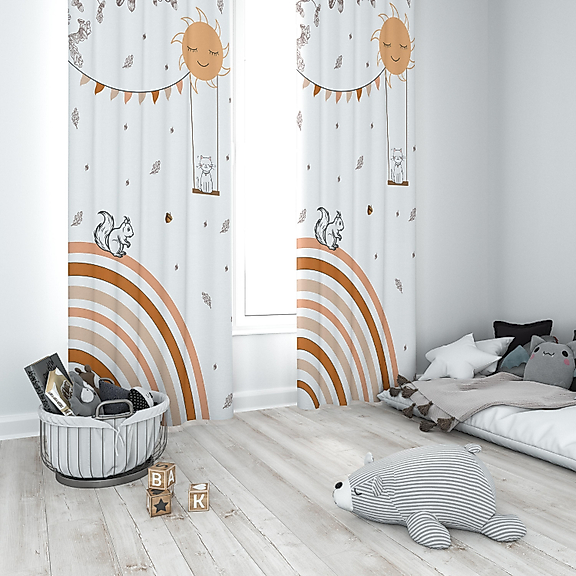 Minibabyrooms Tavşan ve Salıncakta Kedi Temalı Fon Perde