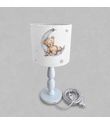 Minibabyrooms Ayda Uyuyan Ayıcık Beyaz Zemin Desenli Ahşap Oyma Ayak Abajur