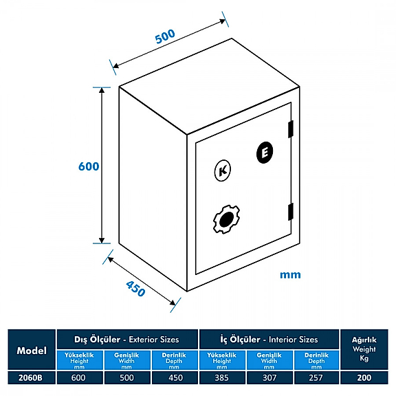 Model 2060B-KE Ev ve Ofis Çelik Kasa