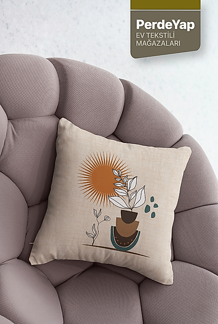 Kuraklık ve Kır Çiçekleri Desenli 4lü Dijital Baskılı Kırlent Yastık Kılıfı 43x43 Cm Krem 015