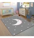 Minibabyrooms Gri Ay ve Yıldızlar Desenli 8 mm Kalınlıkta Çocuk Odası Halısı