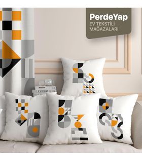Minimal Geometrik Nesneler Desenli 4lü Dijital Baskılı Kırlent Yastık Kılıfı 43x43 Cm 035