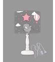 Minibabyrooms Pembe Yıldızlı Fil Desenli Ahşap Oyma Ayak Abajur