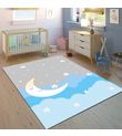 Minibabyrooms Mavi Ay ve Yıldızlar Desenli 8 mm Kalınlıkta Çocuk Odası Halısı