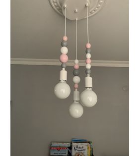Boncuk avize 3 lü pembe-gri-beyaz