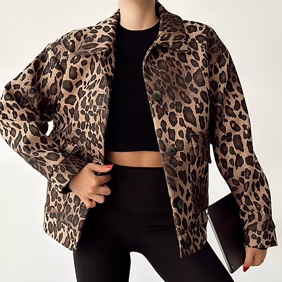 Leopar Desenli Bomber Ceket