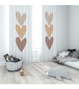 Minibabyrooms Kahverenkli Kalplar Temalı Fon Perde