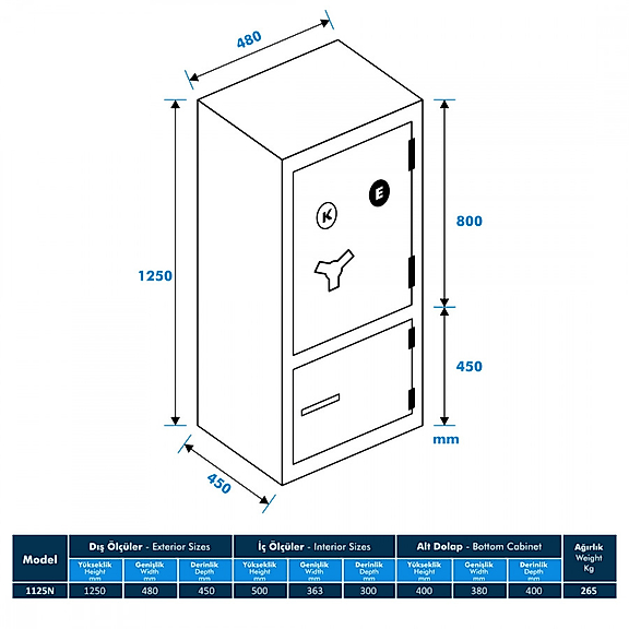 Model 1125N-KE Ofis Tipi Çelik Kasa