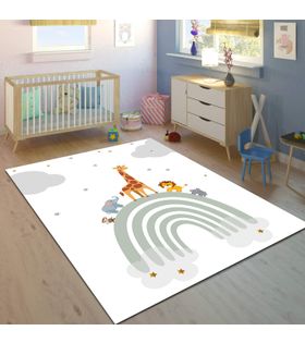 Minibabyrooms Gökkuşağı va Orman Hayvanları Desenli 8 mm Kalınlıkta Çocuk Odası Halısı