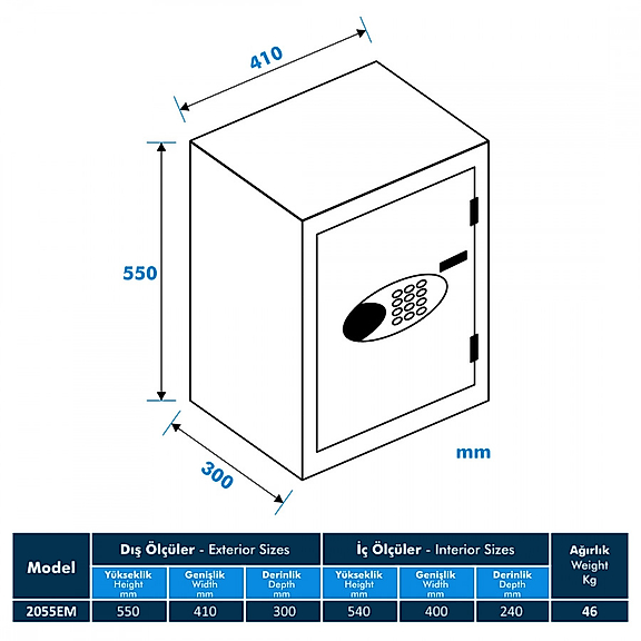 Model 2055-EM Kadifeli Digital Motorlu Çelik Kasa