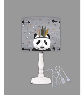 Minibabyrooms Kızılderili Panda Desenli Ahşap Oyma Ayak Abajur