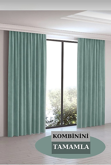 PerdeYap Kadife Dokulu Mint Renk Ada Serisi Runner 40 x 140 cm