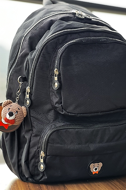 Nemo Bags SİYAH Orta Boy Sırt, Okul, 14 İnç Laptop, Seyahat Çantası Amigurumi Ayıcık Anahtarlık Hediyeli