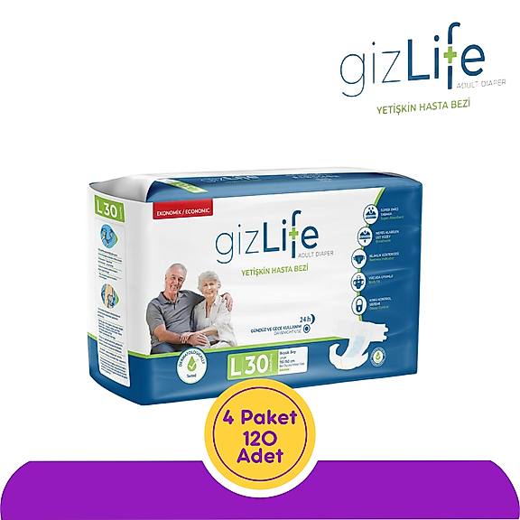 GizLife Belbantlı Yetişkin Hasta Bezi Büyük (L) 120 Adet