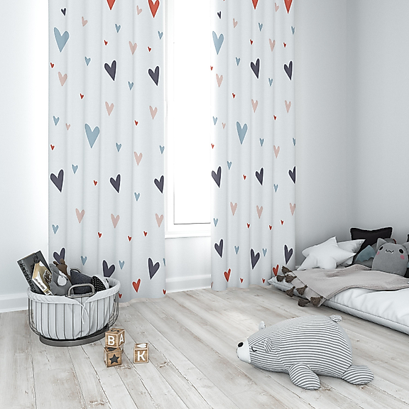 Minibabyrooms Seksek ve Renkli Kalplar Temalı Fon Perde
