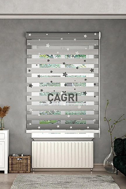Minibabyrooms Gri Yıldızlar Desenli Zebra Perde