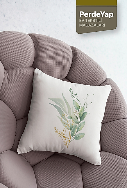 Sade Modern Tasarımlı Yeşil Yapraklar Desenli 4lü Dijital Baskılı Kırlent Yastık Kılıfı 43x43 Cm 005