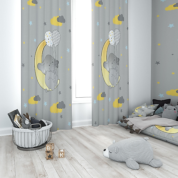 Minibabyrooms Ayda Fil ve Balonlar Temalı Fon Perde