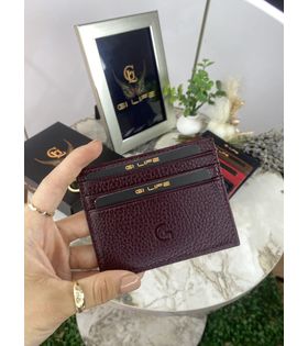 Lora Unisex Kartlık Hakiki Deri Bordo Renk