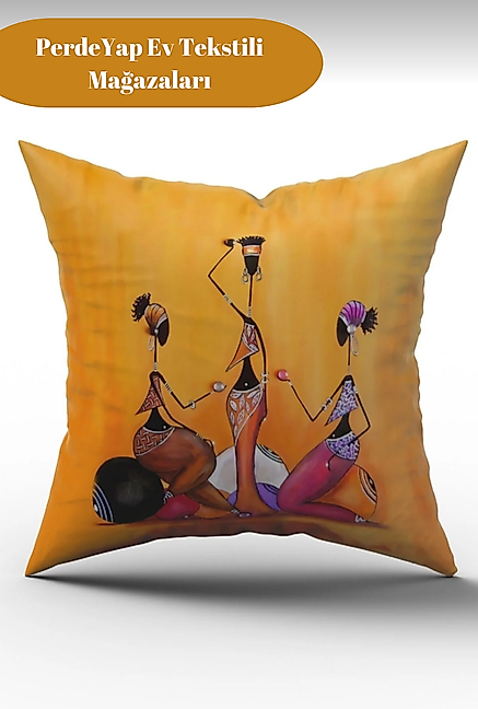 Afrika Etnik Figürlü Modern Tasarım Desenli 4lü Dijital Baskılı Kırlent Kılıfı 43 x 43 Cm 014