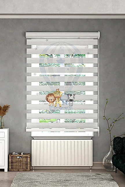 Minibabyrooms Uçan Balon ve Hayvanlar Desenli Zebra Perde