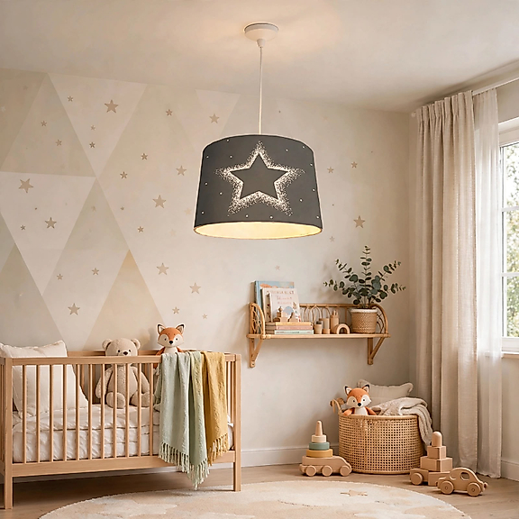 Minibabyroom Gri Parlak Yıldız Temalı Çocuk Odası Sarkıt Avize