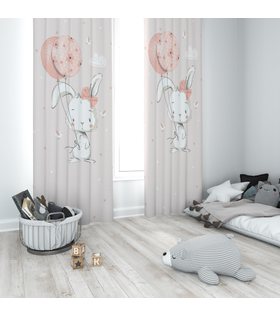 Minibabyrooms Balonlu Tavşan Desenli Fon Perde