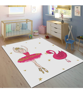 Minibabyrooms Pembe Balerin Kız ve Kuğu Temalı 8 mm Kalınlıkta Çocuk Halısı