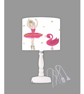 Minibabyrooms Pembe Balerin Kız ve Kuğu Desenli Ahşap Oyma Ayak Abajur