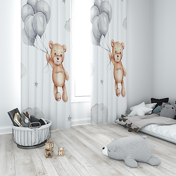 Minibabyrooms Balonlu Ayıcık Temalı Fon Perde